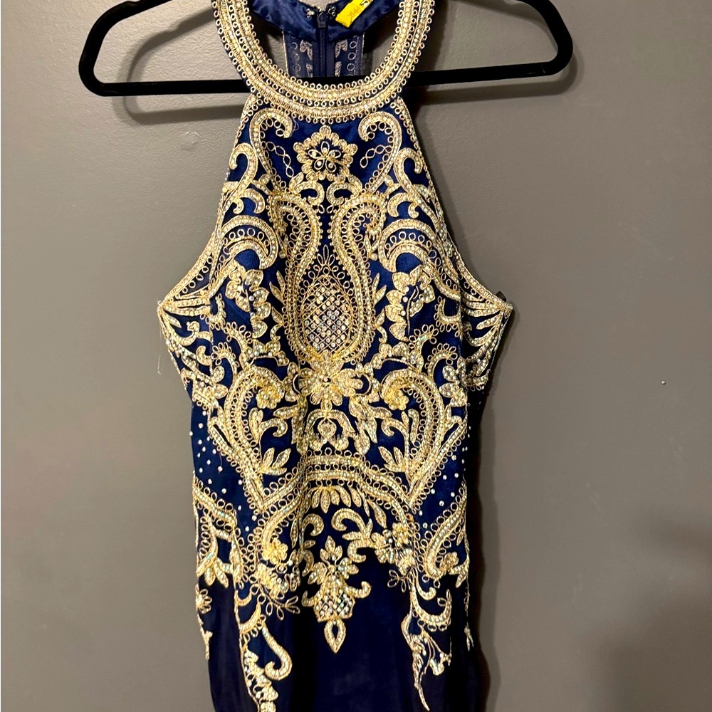 Jovani Blue Beaded Dress / Gown Halter Style for Prom, Wedding, Formal, Party - Picture 7 of 10